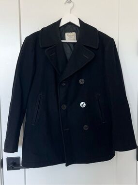 Vintage 1984 US Navy Enlisted Mans Wool Pea Coat Jacket Black 38S READ